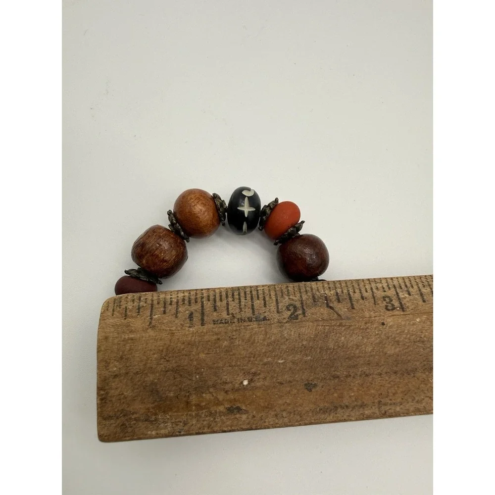 Set of 6 Napkin Rings Wood Metal and Plastic Beads African Style 2.5